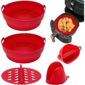 قطعتان من بطانات السيليكون للمقلاة الهوائية، سلال مقلاة هوائية من السيليكون مقاس 8 بوصات، ملحقات فرن مقلاة الهواء المقاومة للحرارة وسهلة التنظيف، وعاء مقلاة هوائية قابل لإعادة الاستخدام مع قفازات ووسادة فصل، ملحقات فرن صينية الخبز لـ 3-5 كيو تي، مستديرة،  in Kuwait