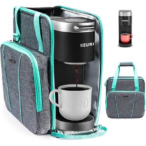 BAGSPRITE Coffee Maker Travel Bag Compatible with Keurig K-Express Coffee Maker, K-Iced Single Serve Coffee Brewer Carrying Case with Multiple Pockets for K-Cup Pods, Storage Bag With Shoulder Strap