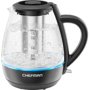Chefman Electric Kettle with Tea Infuser, Compact 1L (4 Cups), 1500W, Removable Lid for Easy Cleaning, Boil-Dry Protection, Stainless Steel Filter, BPA Free, Auto Shut Off, Small Electric Tea Kettle in Saudi Arabia