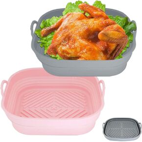 Vitoler 2 Pack Square Silicone Air Fryer Liners -8.5 Inch Folding Air Fryer Silicone Basket,Food Safe Non Stick for 4 to 7QT Air Fryer Accessories,Dishwasher Safe, Reusable Silicone Pot Baking Tray in Kuwait