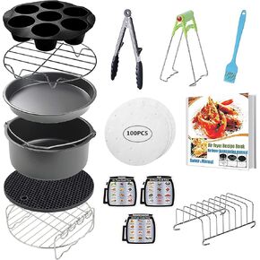CAXXA 15 PCS 8 Inch XL Air Fryer Accessories, Deep Fryer Accessories with Recipe Cookbook Compatible with Growise Phillips Cozyna Fits All 4.2QT - 5.8QT Air Fryer in Kuwait