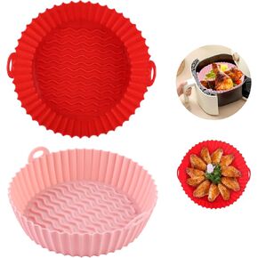 2Pack Air Fryer Silicone Liners 7.5 inch Air Fryer Liners Reusable 3 to 5 Qt Air Fryer Basket Easy Cleaning Heat Resistant Air Fryer Silicone Pot Round Air Fryer Liners Air Fryer Accessories(Pink+Red) in Saudi Arabia