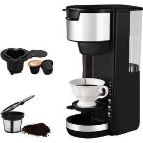 ماكينة صنع القهوة الفردية لكوب K والقهوة المطحونة، أحجام مشروبات 6 إلى 14 أونصة، ماكينة صنع القهوة الصغيرة مع خزان مياه 30 أونصة ووظيفة الإغلاق التلقائي، صينية تنقيط قابلة للتعديل in Kuwait