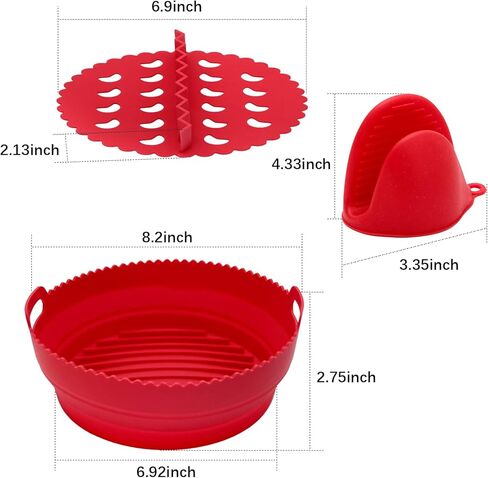 قطعتان من بطانات السيليكون للمقلاة الهوائية، سلال مقلاة هوائية من السيليكون مقاس 8 بوصات، ملحقات فرن مقلاة الهواء المقاومة للحرارة وسهلة التنظيف، وعاء مقلاة هوائية قابل لإعادة الاستخدام مع قفازات ووسادة فصل، ملحقات فرن صينية الخبز لـ 3-5 كيو تي، مستديرة،  in Kuwait