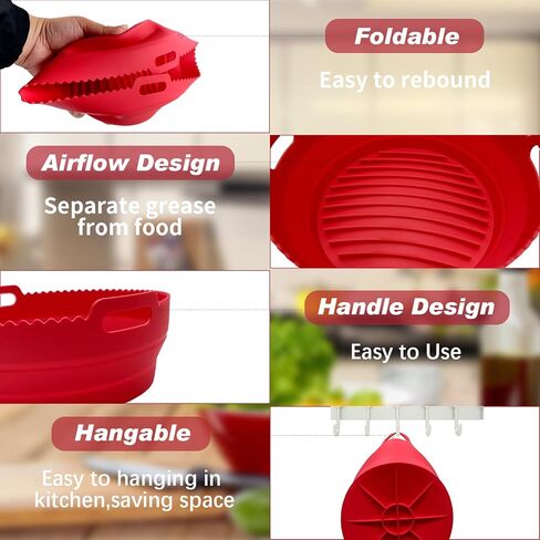 قطعتان من بطانات السيليكون للمقلاة الهوائية، سلال مقلاة هوائية من السيليكون مقاس 8 بوصات، ملحقات فرن مقلاة الهواء المقاومة للحرارة وسهلة التنظيف، وعاء مقلاة هوائية قابل لإعادة الاستخدام مع قفازات ووسادة فصل، ملحقات فرن صينية الخبز لـ 3-5 كيو تي، مستديرة،  in Kuwait