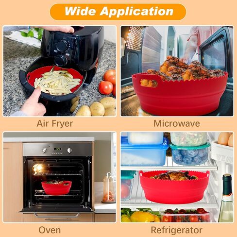 قطعتان من بطانات السيليكون للمقلاة الهوائية، سلال مقلاة هوائية من السيليكون مقاس 8 بوصات، ملحقات فرن مقلاة الهواء المقاومة للحرارة وسهلة التنظيف، وعاء مقلاة هوائية قابل لإعادة الاستخدام مع قفازات ووسادة فصل، ملحقات فرن صينية الخبز لـ 3-5 كيو تي، مستديرة،  in Kuwait