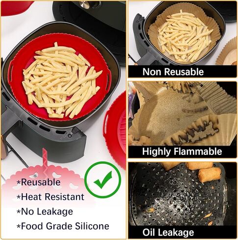 قطعتان من بطانات السيليكون للمقلاة الهوائية، سلال مقلاة هوائية من السيليكون مقاس 8 بوصات، ملحقات فرن مقلاة الهواء المقاومة للحرارة وسهلة التنظيف، وعاء مقلاة هوائية قابل لإعادة الاستخدام مع قفازات ووسادة فصل، ملحقات فرن صينية الخبز لـ 3-5 كيو تي، مستديرة،  in Kuwait