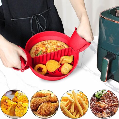 قطعتان من بطانات السيليكون للمقلاة الهوائية، سلال مقلاة هوائية من السيليكون مقاس 8 بوصات، ملحقات فرن مقلاة الهواء المقاومة للحرارة وسهلة التنظيف، وعاء مقلاة هوائية قابل لإعادة الاستخدام مع قفازات ووسادة فصل، ملحقات فرن صينية الخبز لـ 3-5 كيو تي، مستديرة،  in Kuwait