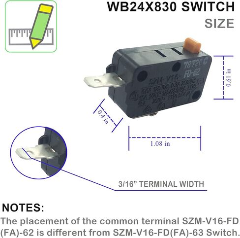 LONYE SZM-V16-FD-62 WB24X830 Monitor Switch RE2 Replacement for GE Starion Microwave WB24X0800 WB24X800 AP2024338 PS237422 DE34-20019A(Normally Closed)(1 Pc) in Kuwait