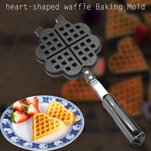 Heart Shape Cast Iron Waffle Maker, Non-stick Double Side Waffle Cake Mold Pot for Household Cafe Restaurant in Saudi Arabia