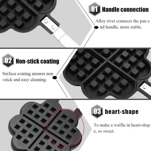 Heart Shape Cast Iron Waffle Maker, Non-stick Double Side Waffle Cake Mold Pot for Household Cafe Restaurant in Saudi Arabia