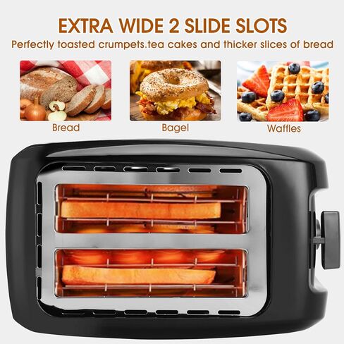Toaster 2 Slice Stainless Steel Toaster Two Slice Toaster with Removable Crumb Tray Toaster Wide Slot Toasters 2 Slice Best Rated Prime with 7 Bread Shade Settings and Bagel, Defrost, Cancel Function for Bread in Kuwait