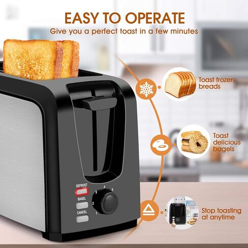Toaster 2 Slice Stainless Steel Toaster Two Slice Toaster with Removable Crumb Tray Toaster Wide Slot Toasters 2 Slice Best Rated Prime with 7 Bread Shade Settings and Bagel, Defrost, Cancel Function for Bread in Kuwait