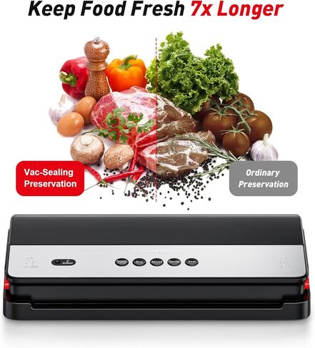 جهاز غلق الطعام بتفريغ الهواء من Bonsenkitchen، رولات وأكياس الغلق المدمجة ومجموعة المبتدئين، أوضاع الطعام الجافة والرطبة، نظام إغلاق الهواء بتصميم مدمج، جهاز غلق الهواء المحمول، أسود in Kuwait