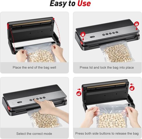 جهاز غلق الطعام بتفريغ الهواء من Bonsenkitchen، رولات وأكياس الغلق المدمجة ومجموعة المبتدئين، أوضاع الطعام الجافة والرطبة، نظام إغلاق الهواء بتصميم مدمج، جهاز غلق الهواء المحمول، أسود in Kuwait