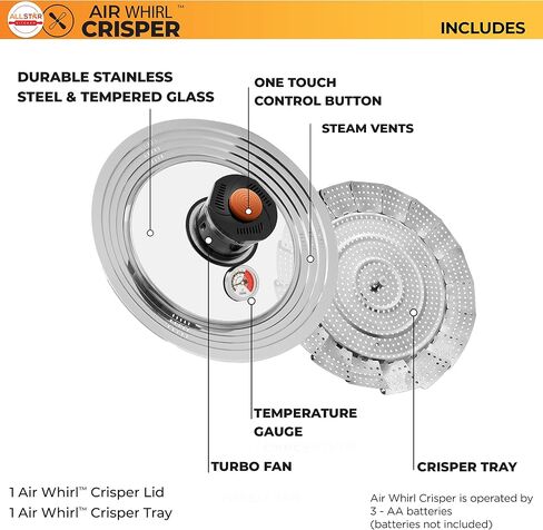 Allstar Kitchen Air Whirl Crisper Air Fryer Lid for Pots & Pans- Fits 10 to 12 Inch Pots and Pans, Works on Stovetop- Includes Air Whirl Lid & Expandable Tray in Saudi Arabia