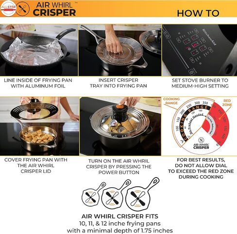 Allstar Kitchen Air Whirl Crisper Air Fryer Lid for Pots & Pans- Fits 10 to 12 Inch Pots and Pans, Works on Stovetop- Includes Air Whirl Lid & Expandable Tray in Saudi Arabia