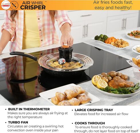 Allstar Kitchen Air Whirl Crisper Air Fryer Lid for Pots & Pans- Fits 10 to 12 Inch Pots and Pans, Works on Stovetop- Includes Air Whirl Lid & Expandable Tray in Saudi Arabia