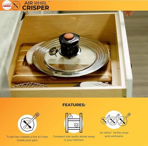 Allstar Kitchen Air Whirl Crisper Air Fryer Lid for Pots & Pans- Fits 10 to 12 Inch Pots and Pans, Works on Stovetop- Includes Air Whirl Lid & Expandable Tray in Saudi Arabia