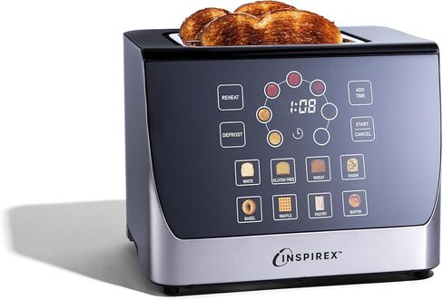 Inspirex Touch Screen Toaster - 2 Slice Extra-Wide Slots - 5 Bread Type and 6 Browning Levels - Defrost, Reheat, Favorite, Single Slot Settings - Stainless Steel in Kuwait