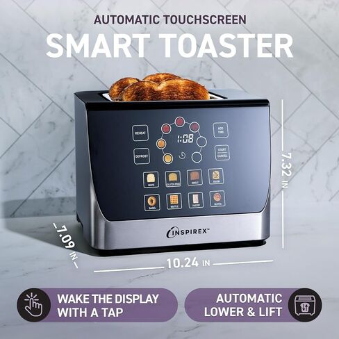 Inspirex Touch Screen Toaster - 2 Slice Extra-Wide Slots - 5 Bread Type and 6 Browning Levels - Defrost, Reheat, Favorite, Single Slot Settings - Stainless Steel in Kuwait