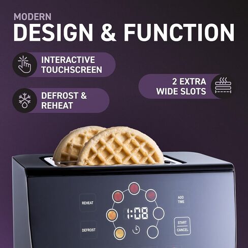 Inspirex Touch Screen Toaster - 2 Slice Extra-Wide Slots - 5 Bread Type and 6 Browning Levels - Defrost, Reheat, Favorite, Single Slot Settings - Stainless Steel in Kuwait