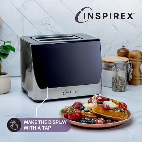 Inspirex Touch Screen Toaster - 2 Slice Extra-Wide Slots - 5 Bread Type and 6 Browning Levels - Defrost, Reheat, Favorite, Single Slot Settings - Stainless Steel in Kuwait