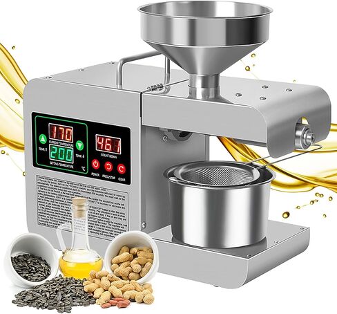 Electric Oil Press Machine 820W Automatic Oil Press Extractor Organic Oil Expeller Household Commercial Grade Stainless Steel Oil Press Machine 40-240℃ Temperature Adjustable in Kuwait