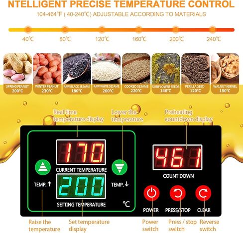 Electric Oil Press Machine 820W Automatic Oil Press Extractor Organic Oil Expeller Household Commercial Grade Stainless Steel Oil Press Machine 40-240℃ Temperature Adjustable in Kuwait