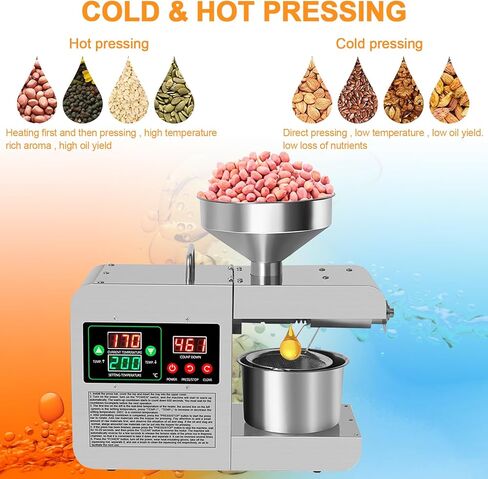 Electric Oil Press Machine 820W Automatic Oil Press Extractor Organic Oil Expeller Household Commercial Grade Stainless Steel Oil Press Machine 40-240℃ Temperature Adjustable in Kuwait