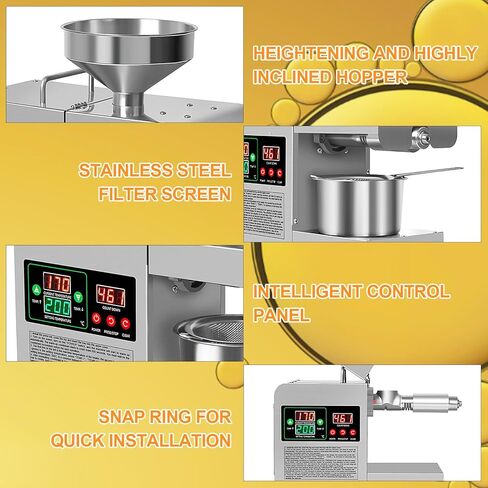 Electric Oil Press Machine 820W Automatic Oil Press Extractor Organic Oil Expeller Household Commercial Grade Stainless Steel Oil Press Machine 40-240℃ Temperature Adjustable in Kuwait