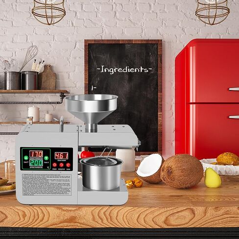 Electric Oil Press Machine 820W Automatic Oil Press Extractor Organic Oil Expeller Household Commercial Grade Stainless Steel Oil Press Machine 40-240℃ Temperature Adjustable in Kuwait
