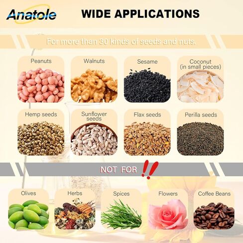 Anatole Oil Press Machine Electric Seed Oil Maker Stainless Steel 820W Automatic Kitchen Oil Extractor for Commercial Home Use 110V US Plug in Kuwait