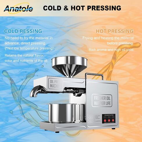 Anatole Oil Press Machine Electric Seed Oil Maker Stainless Steel 820W Automatic Kitchen Oil Extractor for Commercial Home Use 110V US Plug in Kuwait