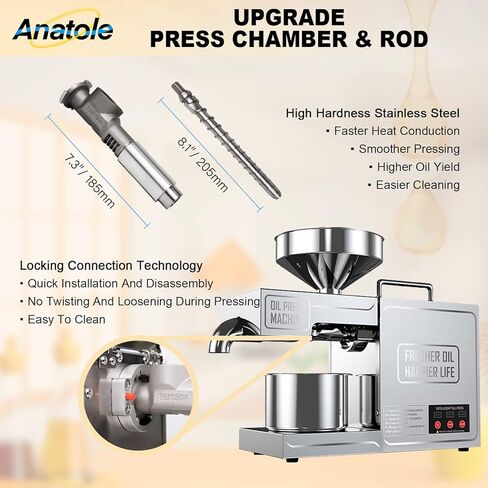 Anatole Oil Press Machine Electric Seed Oil Maker Stainless Steel 820W Automatic Kitchen Oil Extractor for Commercial Home Use 110V US Plug in Kuwait