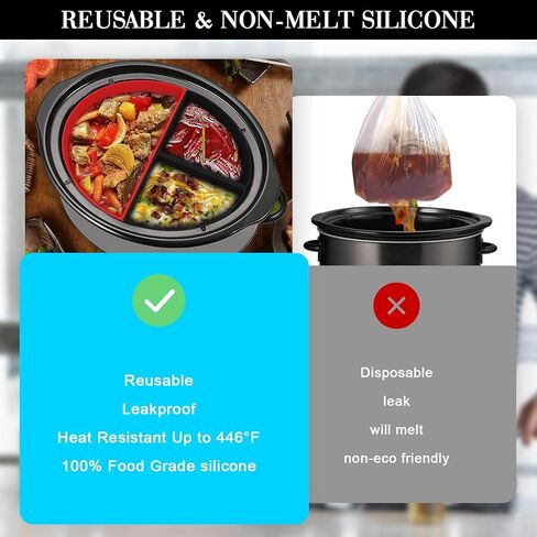 فواصل وعاء الفخار من السيليكون لوعاء الفخار 6-8 QT، مقسم الطباخ البطيء يسمح بطهي وجبتين مختلفتين في وقت واحد، بطانة سيليكون للطهي البطيء آمنة لغسالة الأطباق، خالية من مادة BPA in Kuwait