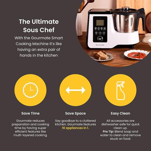 Gourmate Smart All-in-1 Multi-Cooker, 10+ Cooking Functions, Built-in Scale, Guided Recipes, Steam, Cook, Knead, Bluetooth App Connectivity, 2.3 QT, White in Saudi Arabia