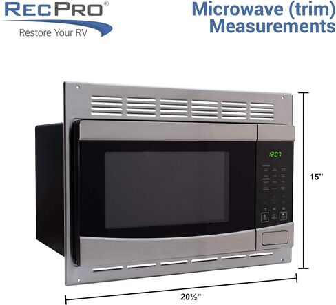 RecPro RV Stainless Steel Microwave with Trim Kit | 1.0 Cu. Ft. | 900W | Direct replacement for Greystone and High Pointe in Saudi Arabia