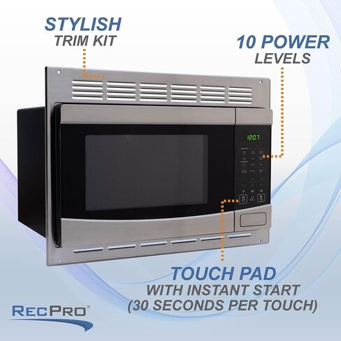RecPro RV Stainless Steel Microwave with Trim Kit | 1.0 Cu. Ft. | 900W | Direct replacement for Greystone and High Pointe in Saudi Arabia