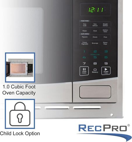 RecPro RV Stainless Steel Microwave with Trim Kit | 1.0 Cu. Ft. | 900W | Direct replacement for Greystone and High Pointe in Saudi Arabia