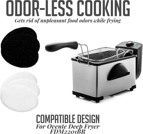 OVENTE 1.5 Liter Electric Deep Fryer FDM1501BR Charcoal and Oil Vapor Replacement Filter Set Pack of 3, White and Black ACPFDM1503 in Saudi Arabia