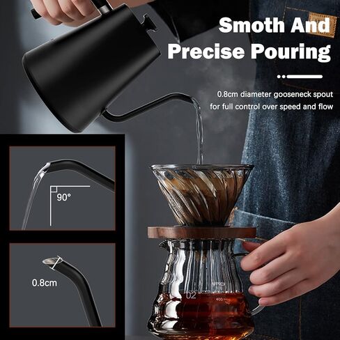 غلاية Vmotal Gooseneck، غلاية كهربائية بقدرة 1200 وات مع تسخين سريع، درجة حرارة متغيرة لتخمير الشاي والقهوة، من الفولاذ المقاوم للصدأ، مقاومة للتسرب، تحافظ على الدفء لمدة 24 ساعة، إيقاف تلقائي، حماية ضد الجفاف، 0.9 لتر in Kuwait