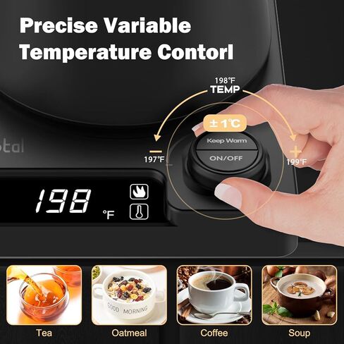 غلاية Vmotal Gooseneck، غلاية كهربائية بقدرة 1200 وات مع تسخين سريع، درجة حرارة متغيرة لتخمير الشاي والقهوة، من الفولاذ المقاوم للصدأ، مقاومة للتسرب، تحافظ على الدفء لمدة 24 ساعة، إيقاف تلقائي، حماية ضد الجفاف، 0.9 لتر in Kuwait