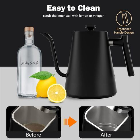 غلاية Vmotal Gooseneck، غلاية كهربائية بقدرة 1200 وات مع تسخين سريع، درجة حرارة متغيرة لتخمير الشاي والقهوة، من الفولاذ المقاوم للصدأ، مقاومة للتسرب، تحافظ على الدفء لمدة 24 ساعة، إيقاف تلقائي، حماية ضد الجفاف، 0.9 لتر in Kuwait