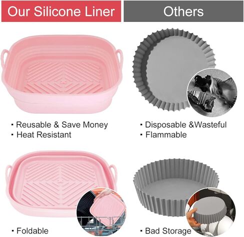 عبوة من قطعتين من بطانات مقلاة الهواء من السيليكون من Vitoler - بطانات وعاء سيليكون مربعة مقاس 8.5 بوصة لملحقات الميكروويف في فرن المقلاة الهوائية، غير لاصقة، سلة مقلاة هوائية من السيليكون آمنة للطعام وقابلة لإعادة الاستخدام in Kuwait