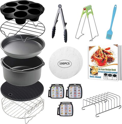 CAXXA 15 PCS 8 Inch XL Air Fryer Accessories, Deep Fryer Accessories with Recipe Cookbook Compatible with Growise Phillips Cozyna Fits All 4.2QT - 5.8QT Air Fryer in Kuwait