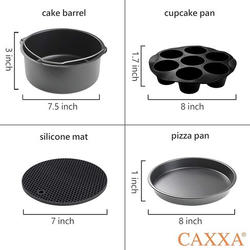 CAXXA 15 PCS 8 Inch XL Air Fryer Accessories, Deep Fryer Accessories with Recipe Cookbook Compatible with Growise Phillips Cozyna Fits All 4.2QT - 5.8QT Air Fryer in Kuwait