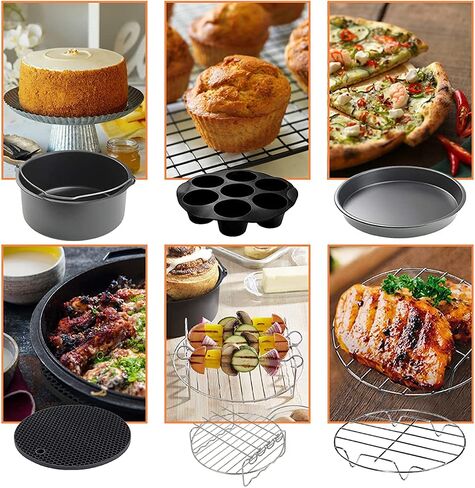 CAXXA 15 PCS 8 Inch XL Air Fryer Accessories, Deep Fryer Accessories with Recipe Cookbook Compatible with Growise Phillips Cozyna Fits All 4.2QT - 5.8QT Air Fryer in Kuwait