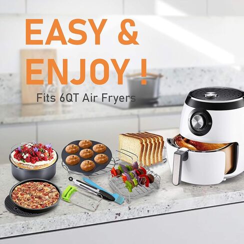 CAXXA 15 PCS 8 Inch XL Air Fryer Accessories, Deep Fryer Accessories with Recipe Cookbook Compatible with Growise Phillips Cozyna Fits All 4.2QT - 5.8QT Air Fryer in Kuwait