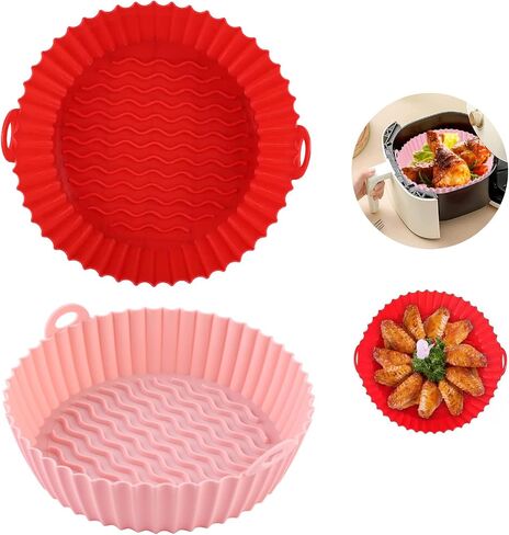 2Pack Air Fryer Silicone Liners 7.5 inch Air Fryer Liners Reusable 3 to 5 Qt Air Fryer Basket Easy Cleaning Heat Resistant Air Fryer Silicone Pot Round Air Fryer Liners Air Fryer Accessories(Pink+Red) in Saudi Arabia
